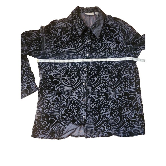 Croft And Barrow Shirt Womens Large Black Velvet Burnout Whimsygoth Button Down - Picture 5 of 6